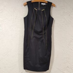 Calvin Klein Short Black Dress with Gold Details Women's 10 Zipper Classic Mini